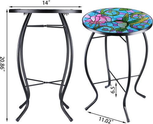 Durable Metal Frame Glass Bistro Table - Hummingbird Floral Garden Accent - Picture 7 of 11