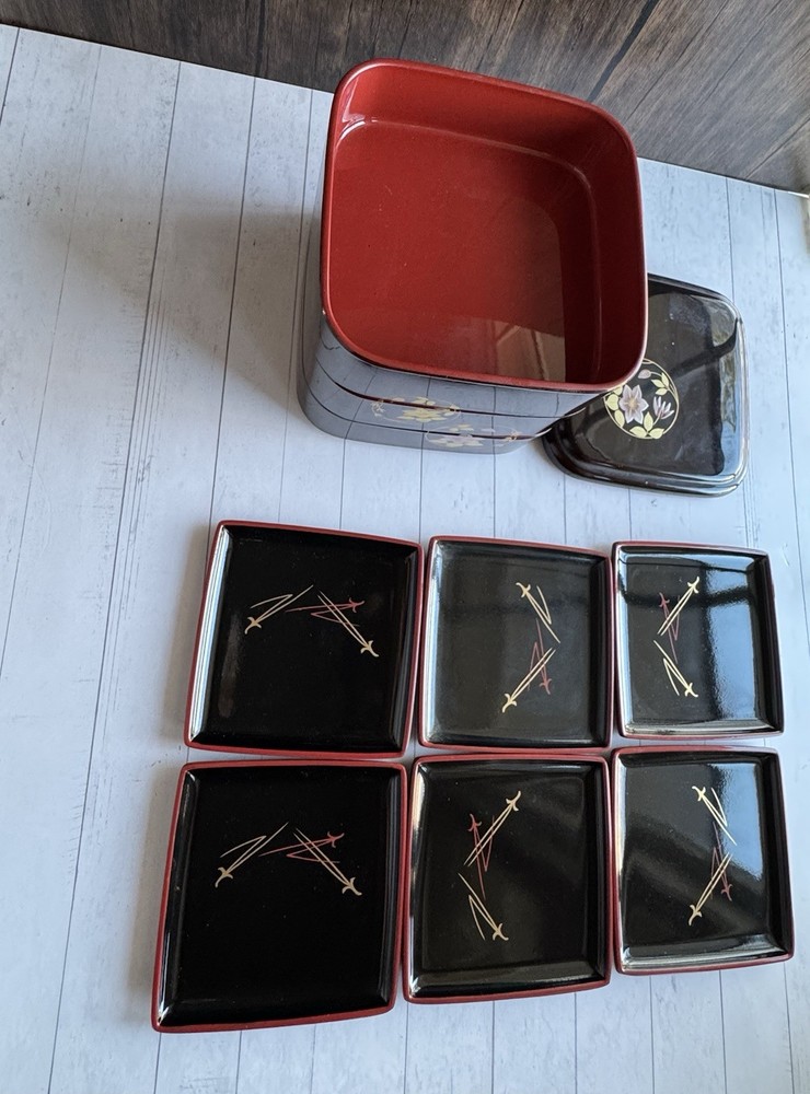 Bento Box Japanese Lacquerware 3 Tier Stackable Box With 6 Trays