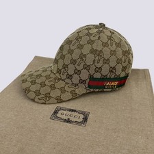 Gucci x Palace GG-P Monogram Web Stripe Canvas Baseball Cap Hat Beige Size M