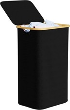 Laundry Hamper with Lid, 110l Large Tall Clothes Basket Bin with Bamboo Handles,