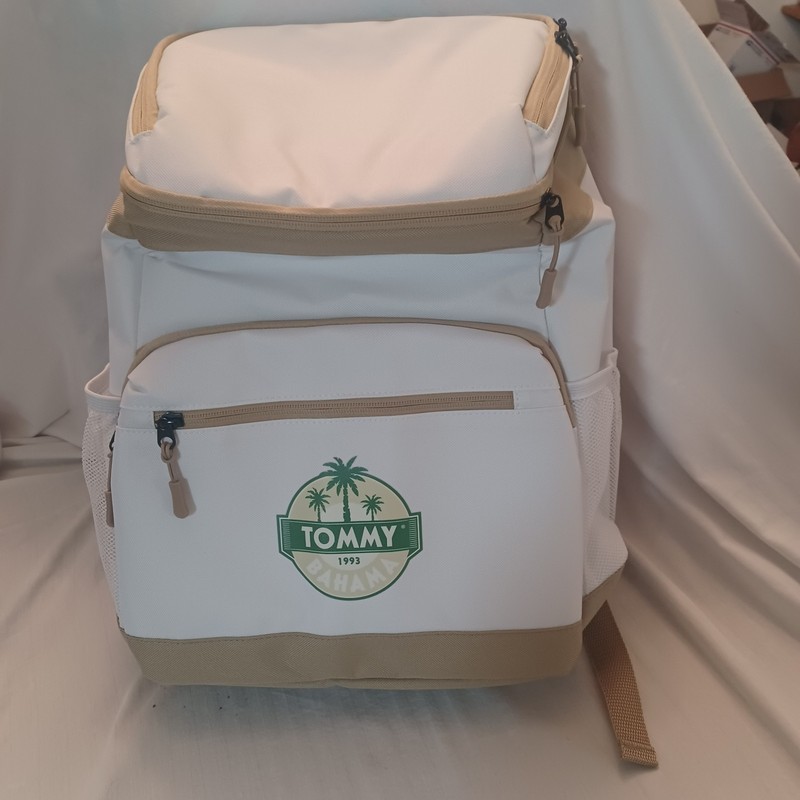 TOMMY BAHAMA Backpack 4 Compartment COOLER *Ivory&Tan* New W/ Bottle Open!
