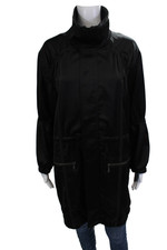 Halston Heritage Women Anorak Windbreaker Coat Black High Neck Zip Size L