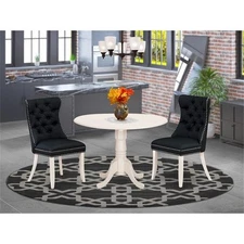East West Furniture 3-Piece Kitchen Table Set in Linen White/Black