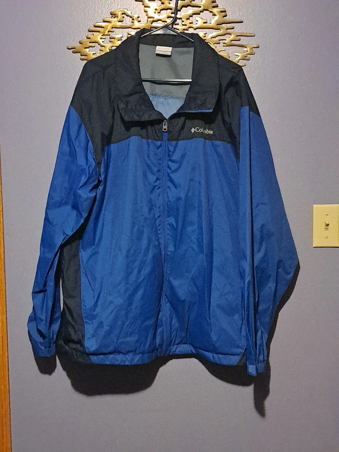 Columbia Blue Navy Hooded Windbreaker Jacket Men's XXL Lightweight Full Zip