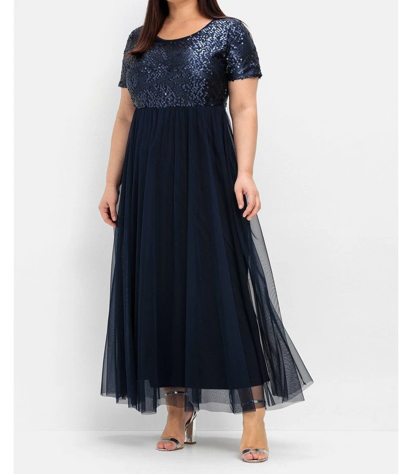 Sheego Abendkleid 48 Kleid Damen elegant Chiffon Maxi Pailletten Maxikleid #701 - Bild 2 von 4