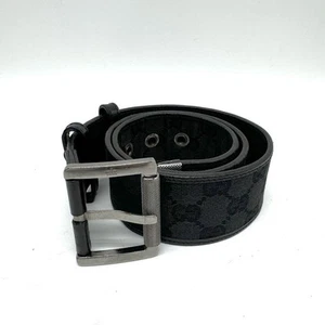Gucci 109327 75/30 Ceinture GG Noir Toile Cuir Boucle Carrée Argent