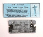 WWI German Infantry Military War Grave Marker Name Plate WW1