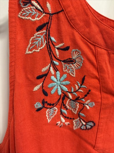 Ladies Size XL Croft & Barrow Orange Linen & Rayon Dress Blue Floral Embroidery - Picture 18 of 22