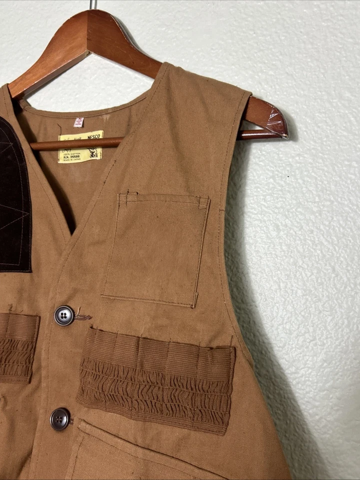 Vintage 1960’s Nesco Hunting Apparel Canvas Shooting Vest Men’s Medium Japan - Image 4 of 4