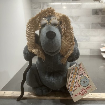 Vtg 80s Plush Over The Hill Gray Bear Cane Glasses Burlap Shawl Humor NEW w/tags