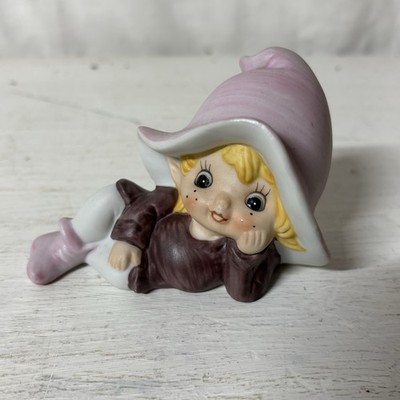 Homco #5213 Series Bisque Cute Pixie Elf Girl in Purple Figurine 70s-80s Taiwan