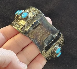 Vintage Old Pawn Sterling Silver Native American Watch Cuff Bracelet 93.17 Grams