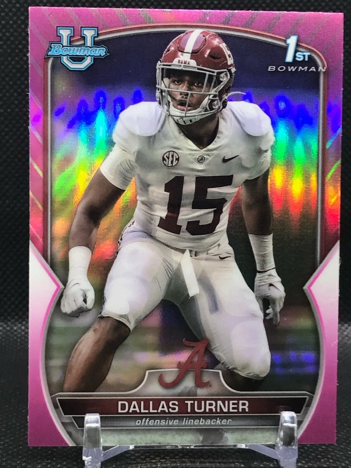 Dallas Turner 2022 Bowman University 1st Bowman Pink Refractor + Chrome Cards #6 - Image 2 of 4