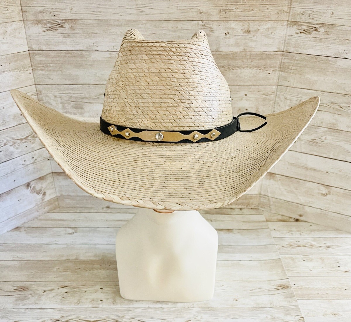 Mexican Palm Leaf Straw COWBOY Wide Brim Hat Sombrero Vaquera De Palma
