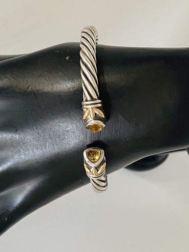 Vintage Samuel Benham Sterling Silver 14k Gold Citrine Twisted Cable Bracelet - Picture 16 of 22