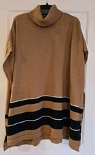 Lane Bryant Poncho Cape Turtleneck Sweater One Size Brown Black Stripe NEW