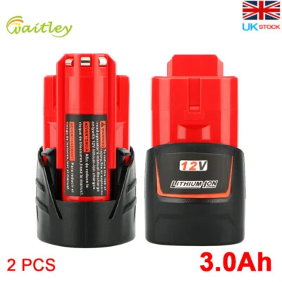 2xFor Milwaukee 12V Battery M12B2 Li-Ion 3Ah Lithium Cordless Battery 48-11-2420