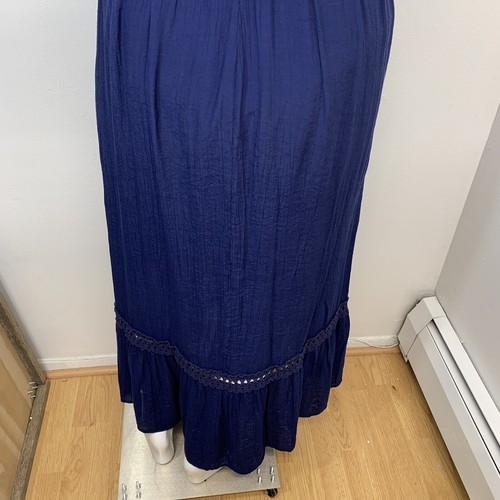 Avenue Kleid Gr. 20 Maxi blau hauchdünn ärmellos Rüschen gefüttert V-Ausschnitt Urlaub - Bild 7 von 12