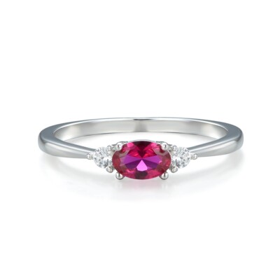 Damen Ring Sterling 925 massiv Silber 0,5 Karat Rubin und weißer Saphir