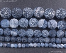 Matte Frosted Black Fire Crackle Agate Gemstones Round Beads 6mm 8mm 10mm 15"