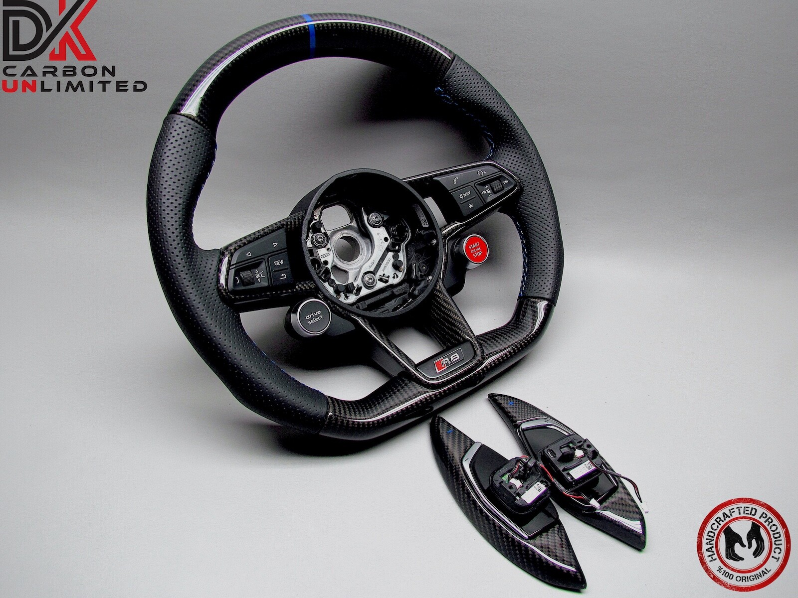 Audi R8 4S TT RS 8S Ara Blue Ring Perforated Leather Carbon Steering Wheel v2