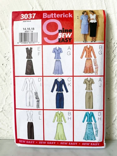 Butterick 9 Easy Fitted Tops Skirts Scarf Sewing Pattern 3037 Misses 14-18 Uncut