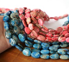 15" 16mm 18mm Terra Impression Jasper FLAT OVAL puffed gemstone beads blue pink
