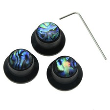 3x Set Screw Abalone Top Black Guitar Knobs ST Metal Knobs for 6mm Shaft Pots
