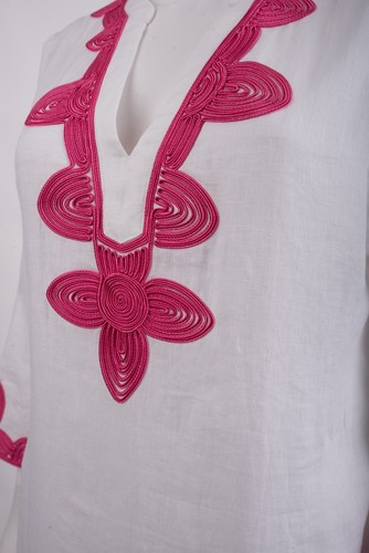 Boden Womens Embroidered Linen Kaftan Dress UK 6 US 2 White Pink 3/4 Sleeve NWT - Picture 4 of 6