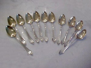 SET OF 12 GORHAM STERLING SILVER CLERMONT PATTERN w/ GOLD WASH DEMITASSE SPOONS