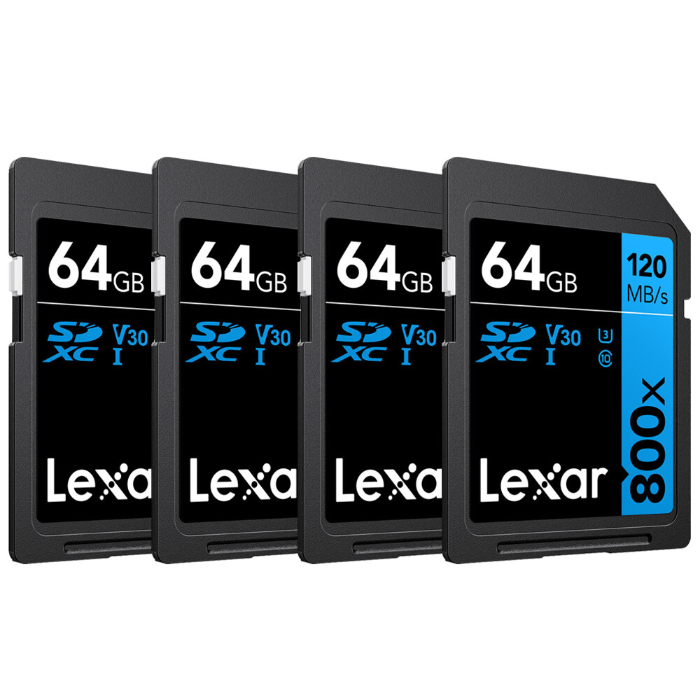 Высокопроизводительная карта памяти Lexar 800x UHS-I SDXC BLUE Series емкостью 64 ГБ (4 штуки)