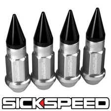 4 POLISHED/BLACK SPIKED ALUMINUM EXTENDED TUNER LUG NUTS WHEELS/RIM 12X1.25 N10