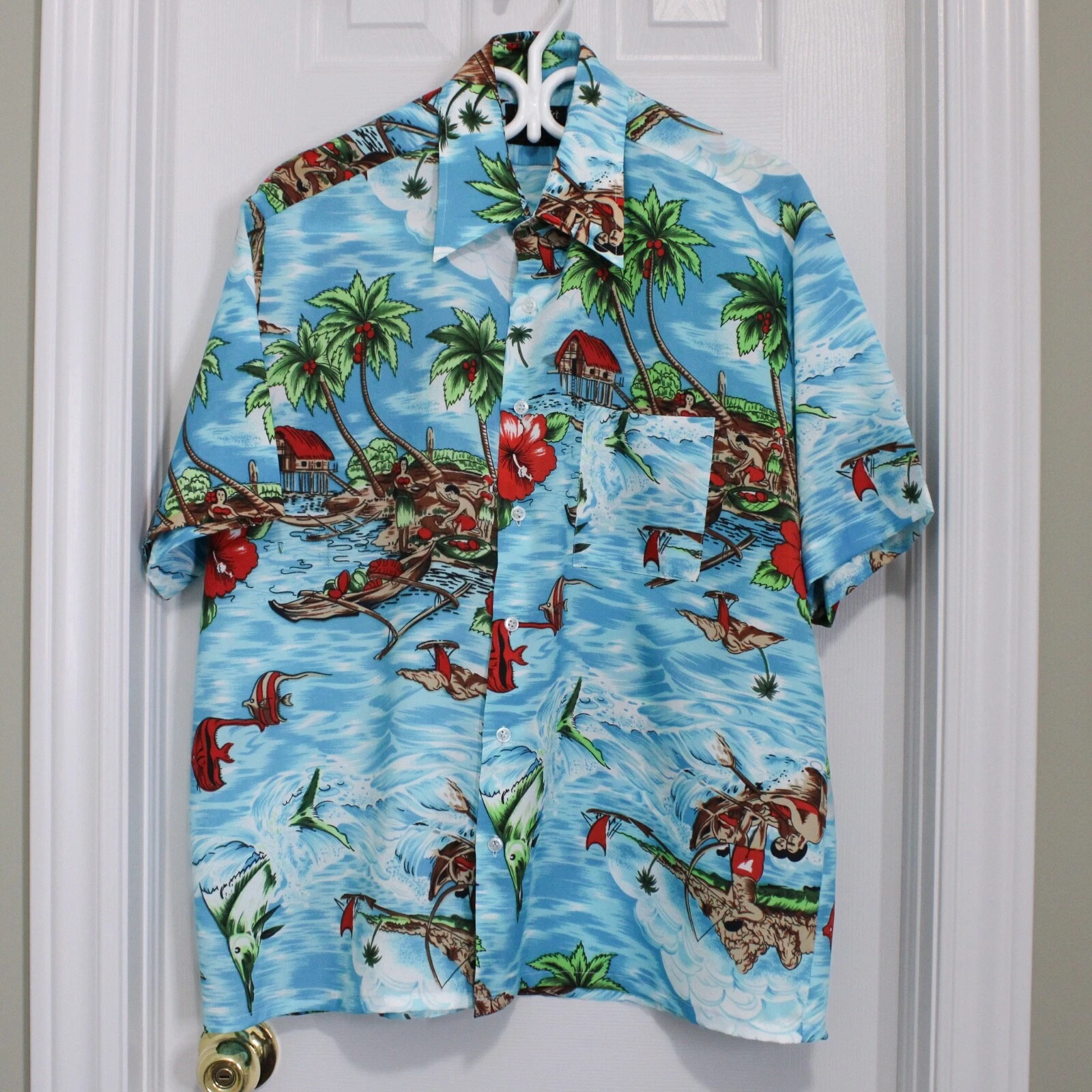 Vintage mens Van Cort tropical collared button up shirt, size L