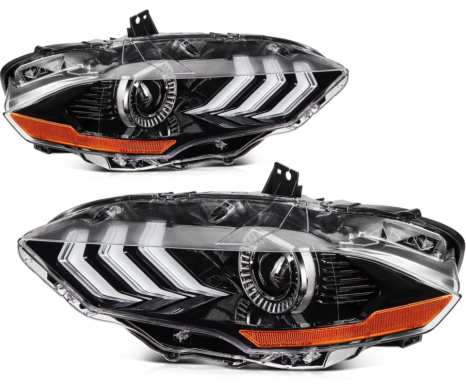 1 Pair Black Headlight Assembly Left Right Side For 2018-2020 Ford Mustang - Изображение 3 из 4