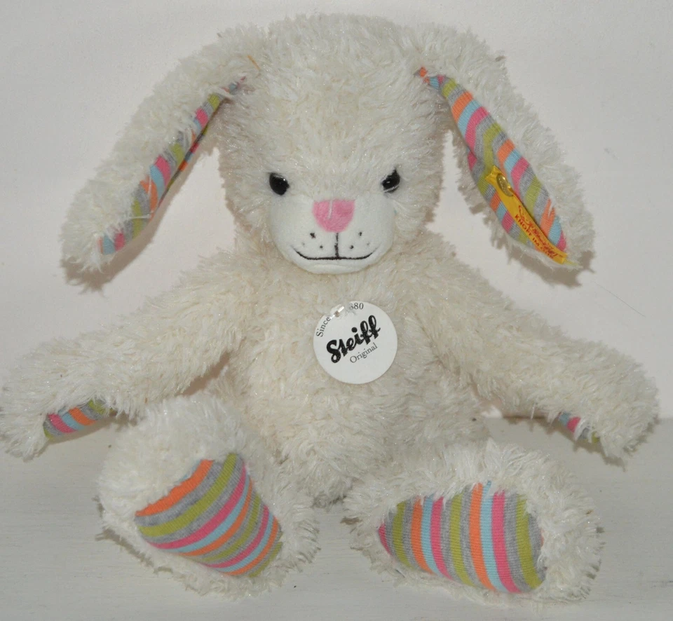 Peluche doudou lapin blanc Handmade by STEIFF Knopf im Ohr Happy rabbit 080289 - Photo 3/4