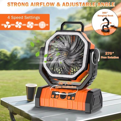 20000mAh Camping Fan w/ Lights,Battery Powered Tent Lantern Fan Auto-Oscillating