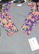 NWT LuLaRoe Kids Sloan shirt- Heather Gray w/ Purple Colored Sleeves Size- 8
