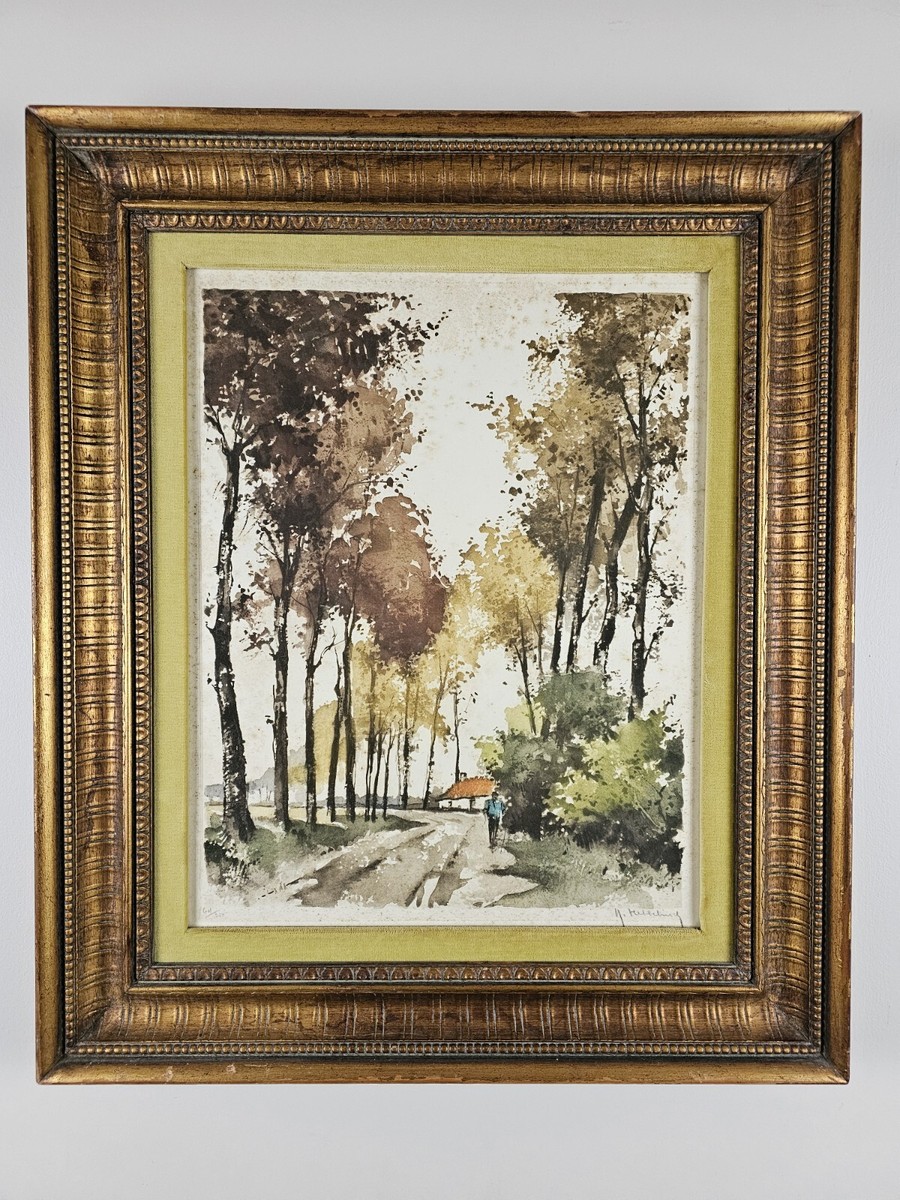 ロジャー・ヘッベリンク Roger Hebbelinck 版画 風景画 Vintage Signed Roger Hebbelinck Limited Edition Watercolor