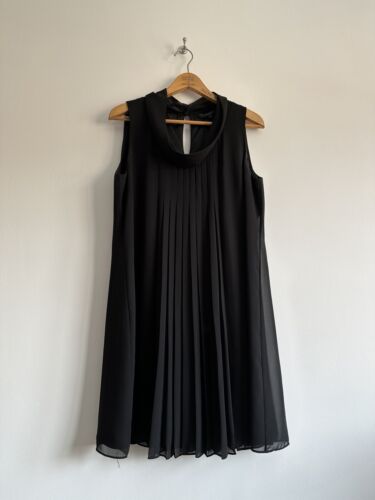 Coast Black Pleated Knee Length Shift Dress Size 14  - Picture 1 of 9