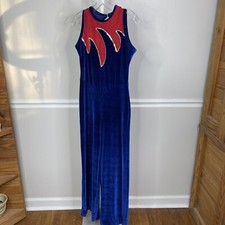 Women's ALGY Halloween dance velvet Jumpsuit Sz M sequence Flames  blue red