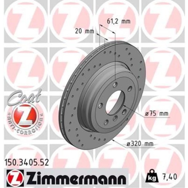 Zimmermann 2X Bremsscheibe Hinten Ø320 Mm AußEnbelüFtet Gelocht FüR BMW 5Er-image