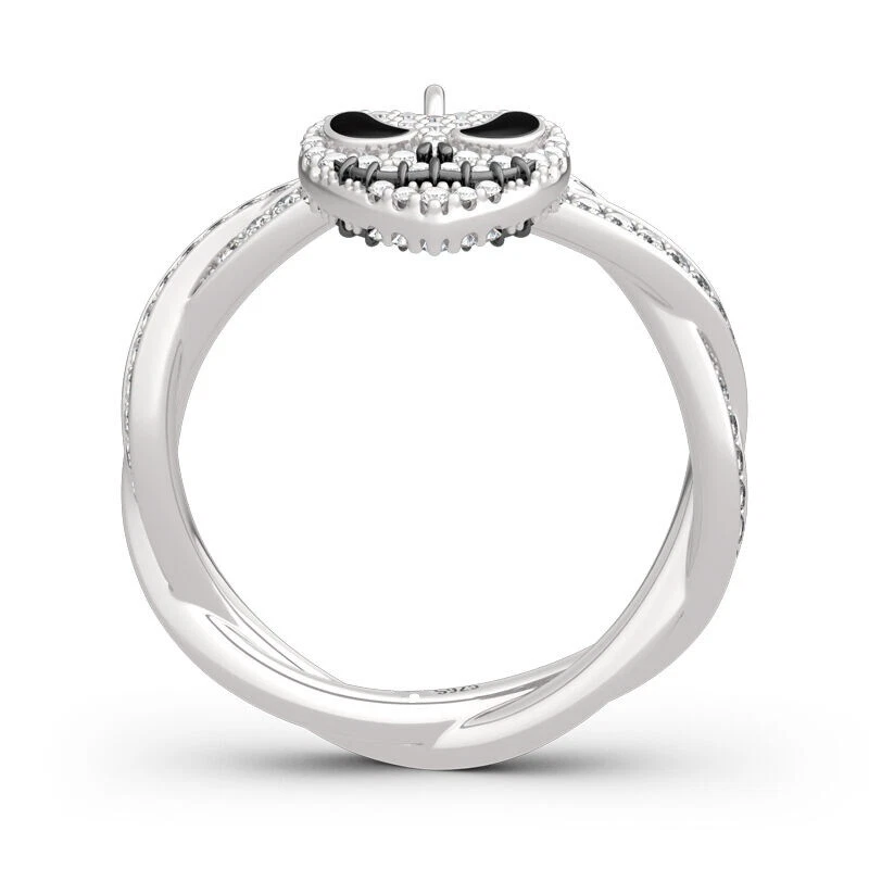 Halloween Skull Charm Ring 2Ct Round Cut Simulated Diamond 14K White Gold Plated - Image 2 of 4