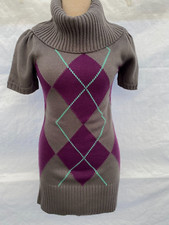 TAKE OUT..GRAY & PURPLE..ARGYLE..COWL NECK..SWEATER DRESS..NWT..sz S