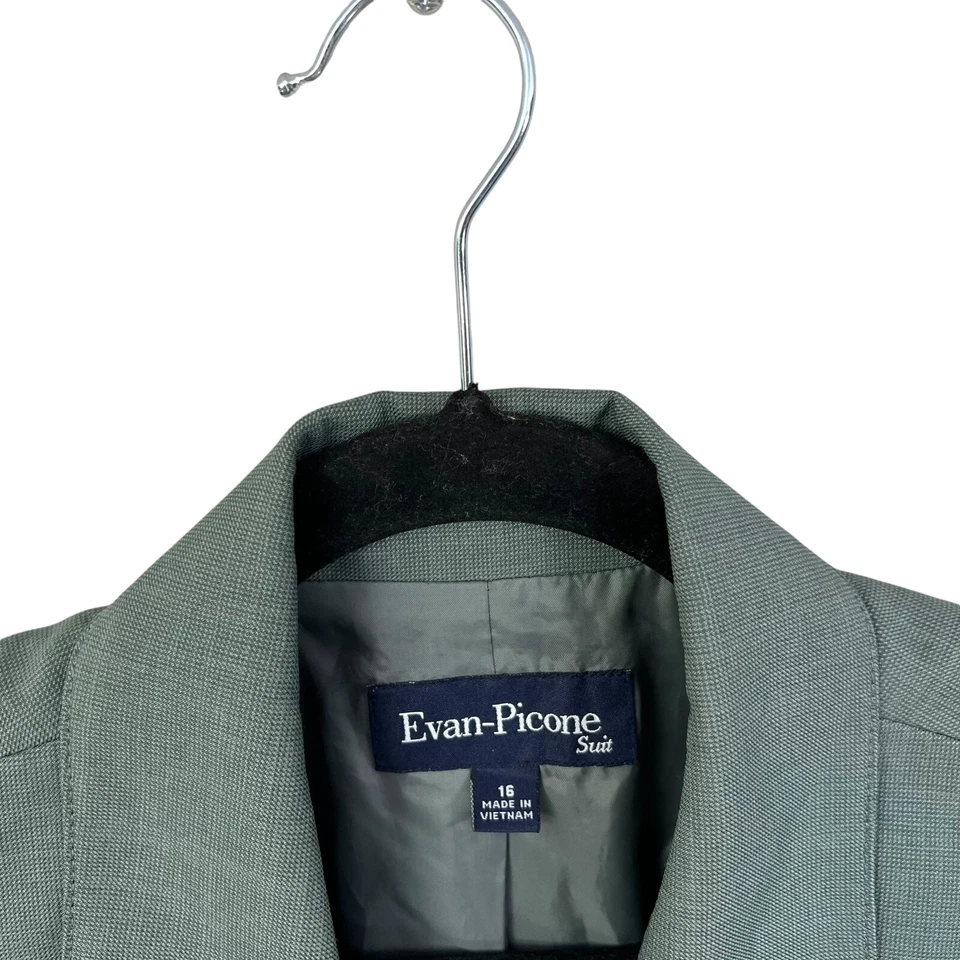 Evan Picone Women Blazer Suit Notched 3 Button Pockets Lined Green Size 16 - Image 3 of 4