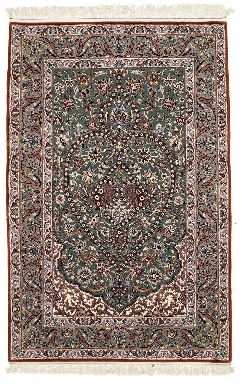 Isfahan Seidenkette 166x114 Orientteppich Teppich Handgeknüpft