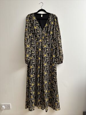 Yas V Neck Long Sleeve Floral Long Dress - Small