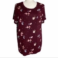 Justify Burgundy Floral Soft Tee T Shirt Size L