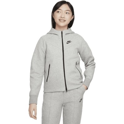 Nike Tech Pack Fleece Windrunner Full Zip Hoodie Kids Girls Grey FD2979 063 XS