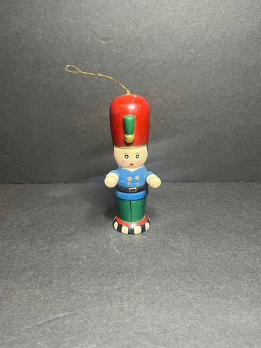 Vintage Russ Berrie #17190 Wooden Blue Green & Red Toy Soldier Ornament 3.5"