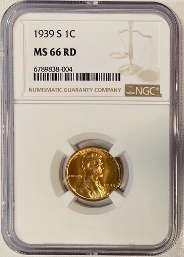 1939-S Lincoln Cent (Wheat Penny), NGC MS-66 RD, Lovely Color!